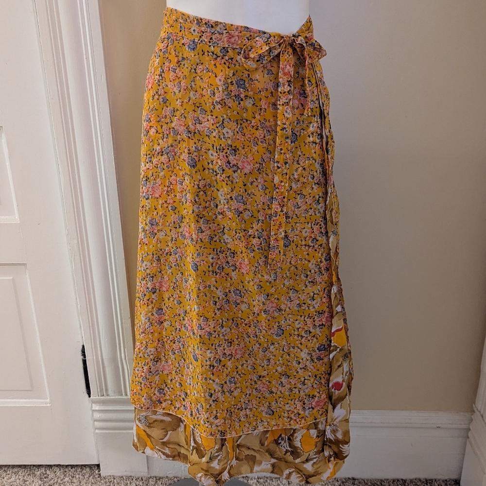 My Choice yellow floral wrap skirt one size
